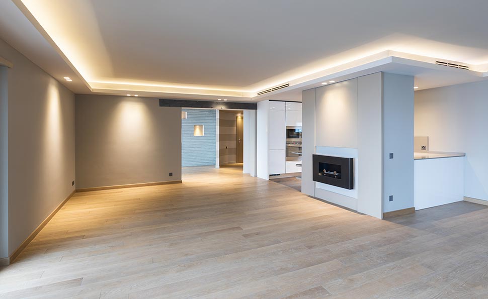 LED cove lighting installation in living area